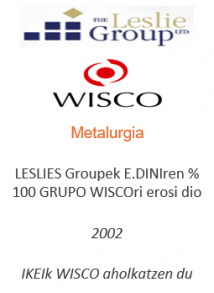 LESLIES Groupek E.DINIren % 100 GRUPO WISCOri erosi dio
Metalurgia 
2002
IKEIk WISCO aholkatzen du