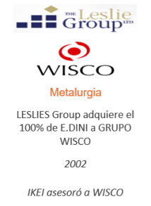 LESLIES Group adquiere el 100% de E.DINI a GRUPO WISCO
Metalurgia
2002
IKEI asesoró a Wisco