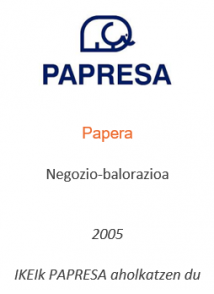 Negozio-balorazioa
Papera
2005
IKEIk PAPRESA aholkatzen du