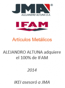 ALEJANDRO ALTUNA adquiere el 100% de IFAM
Artículos metálicos
2014
IKEI asesoró a JMA
