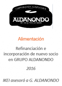Refinanciación e incorporación de nuevo socio en GRUPO ALDANONDO 
Alimentación
2014
IKEI asesoró a G. ALDANONDO