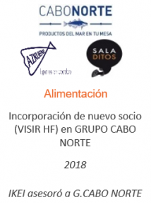Incorporación de nuevo socio (VISIR HF) en GRUPO CABO NORTE
Alimentación
2018
IKEI asesoró a Cabo Norte