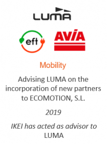 Advising LUMA on the incorporation of new partners to ECOMOTION, S.L.
Mobility
2019
IKEI has acted as advisor to LUMA