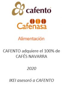 CAFENTO adquiere el 100% de CAFÉS NAVARRA 
Alimentación
2020
IKEI asesoró a Cafento