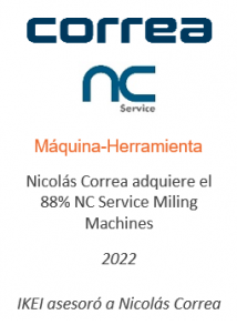 Nicolás Correa adquiere el 88% NC Service Miling Machines
Máquina-Herramienta
2022
IKEI asesoró a Nicolás Correa
