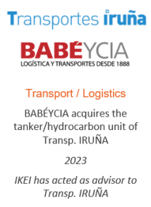 BABÉYCIA acquires the tanker/hydrocarbon unit of Transp. IRUÑA
Transport / Logistics
2023
IKEI has acted as advisor to  Transp. IRUÑA