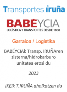 BABÉYCIAk Transp. IRUÑAren zisterna/hidrokarburo unitatea erosi du
Garraioa / Logistika
2023
IKEIk Transportes Iruña aholkatzen du