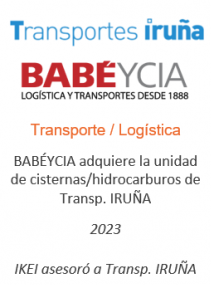 BABÉYCIA adquiere la unidad de cisternas/hidrocarburos de Transp. IRUÑA
Transporte/Logística
2023
IKEI asesoró a Transportes Iruña