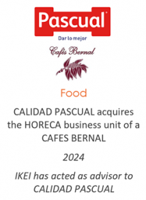 CALIDAD PASCUAL acquires the HORECA business unit of CAFES BERNAL
Food
2024
IKEI has acted as advisor to CALIDAD PASCUAL
