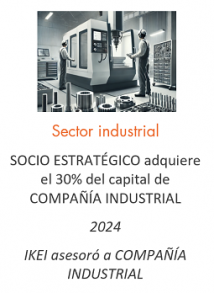 SOCIO ESTRATÉGICO adquiere el 30% del capital de COMPAÑÍA INDUSTRIAL
Sector industrial
2024
IKEI asesoró a COMPAÑÍA INDUSTRIAL