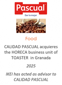 CALIDAD PASCUAL acquieres the HORECA business unit of TOASTER  in Granada
Food
2025
IKEI has acted as advisor to CALIDAD PASCUAL