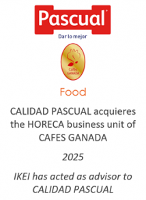 CALIDAD PASCUAL acquieres the HORECA business unit of CAFES GANADA
Food
2025
IKEI has acted as advisor to CALIDAD PASCUAL