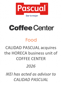 CALIDAD PASCUAL acquires the HORECA business unit of COFFEE CENTER
Food
2026
IKEI has acted as advisor to CALIDAD PASCUAL