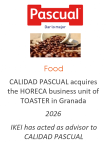 CALIDAD PASCUAL acquires the HORECA business unit of TOASTER in Granada
Food
2026
IKEI has acted as advisor to CALIDAD PASCUAL