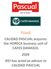 CALIDAD PASCUAL acquires the HORECA business unit of CAFES DAMASOL
Food
2026
IKEI has acted as advisor to CALIDAD PASCUAL